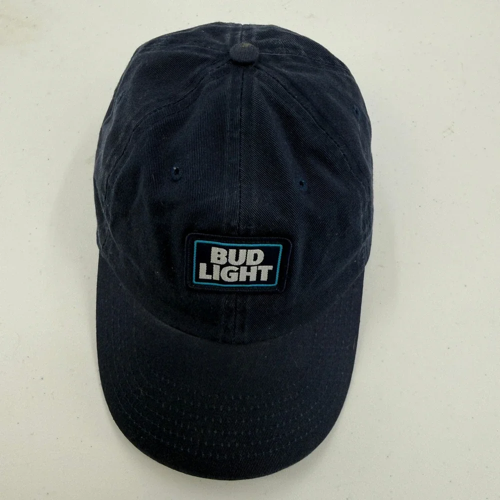 Bud Light Hat Mens OSFA Navy Blue Embroidered Logo Cotton Dad Cap Adjustable